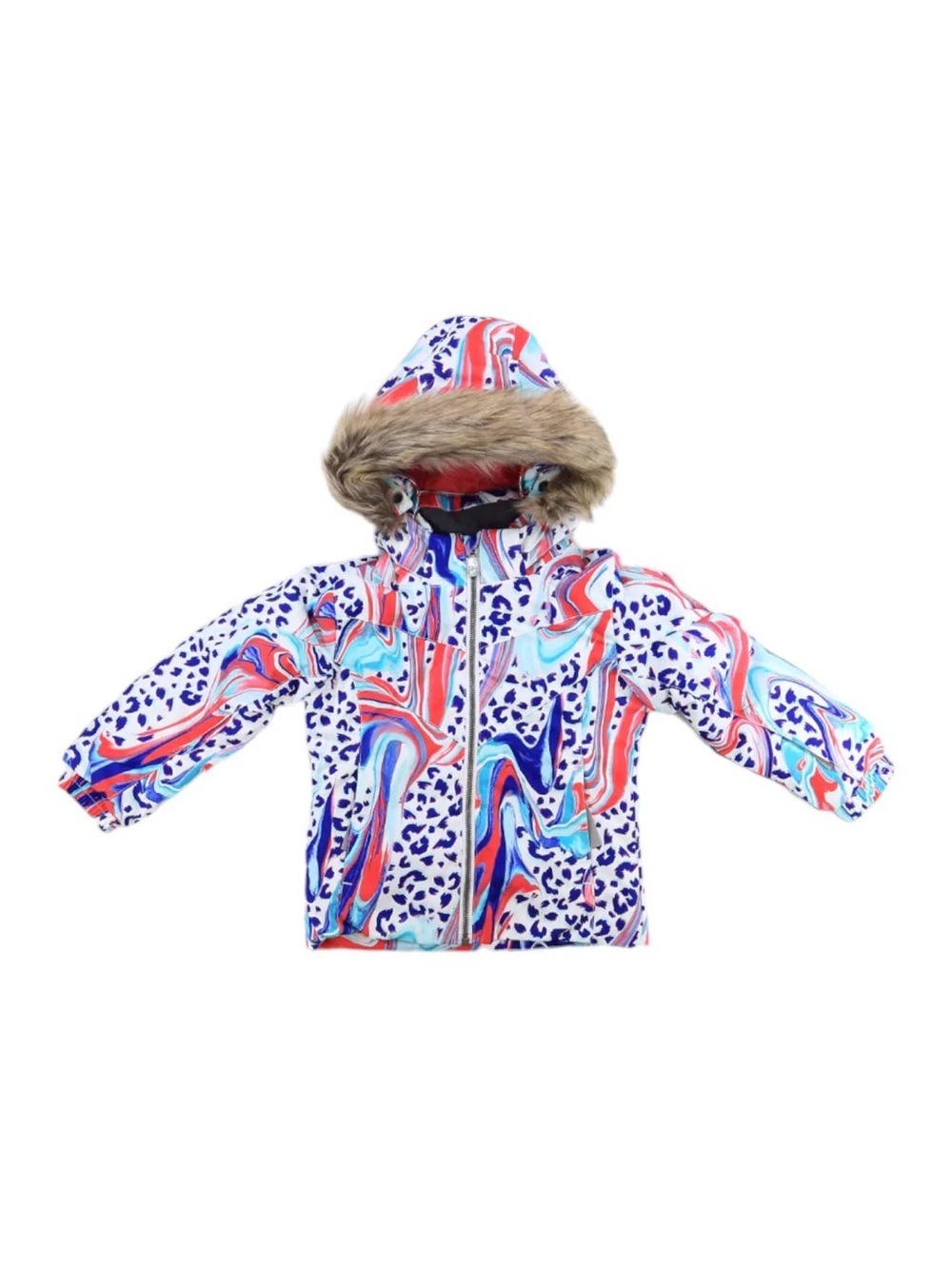 Spyder Girls' Multi-Color Swirl Lola Jacket with Navy Leopard Accents